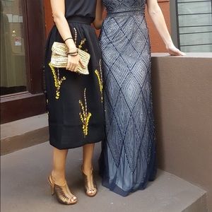 H&M embroidered black midi skirt